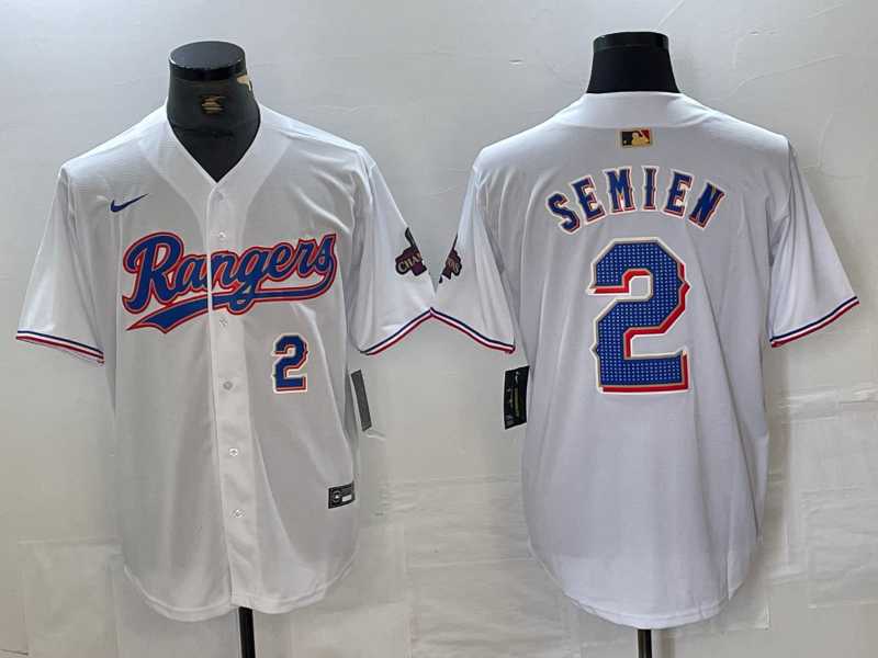Men%27s Texas Rangers #2 Marcus Semien Number White 2023 World Series Champions Cool Base Jersey->tampa bay rays->MLB Jersey